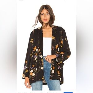 Free People Wrap It Up Floral Peony Jacket Kimono Asian Boho Hippie Medium